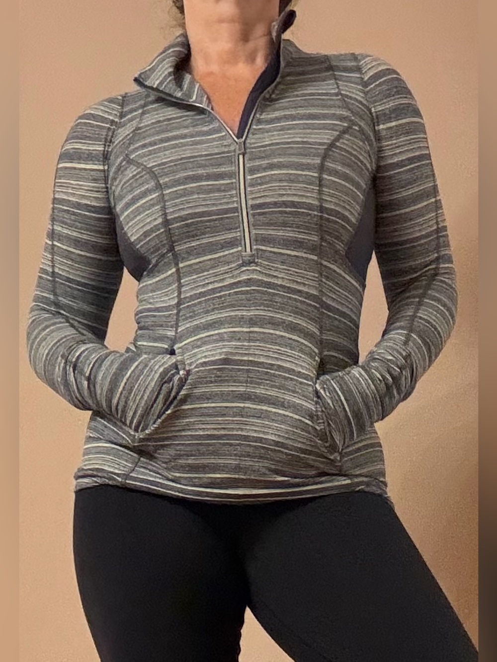 Lululemon Runners Striped Grey Half-Zip Pullover